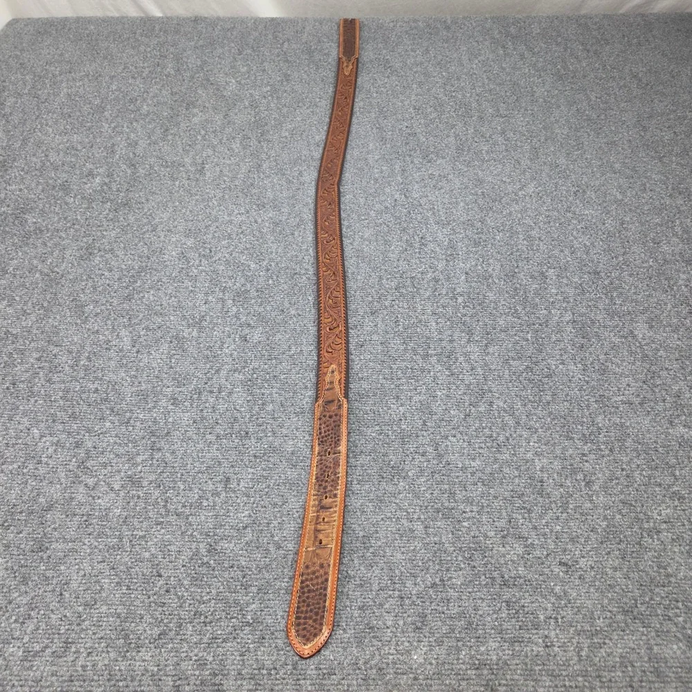 Vintage Tony Lama Tooled Leather Belt Size 40 Croc Embossed No Buckle Made USA